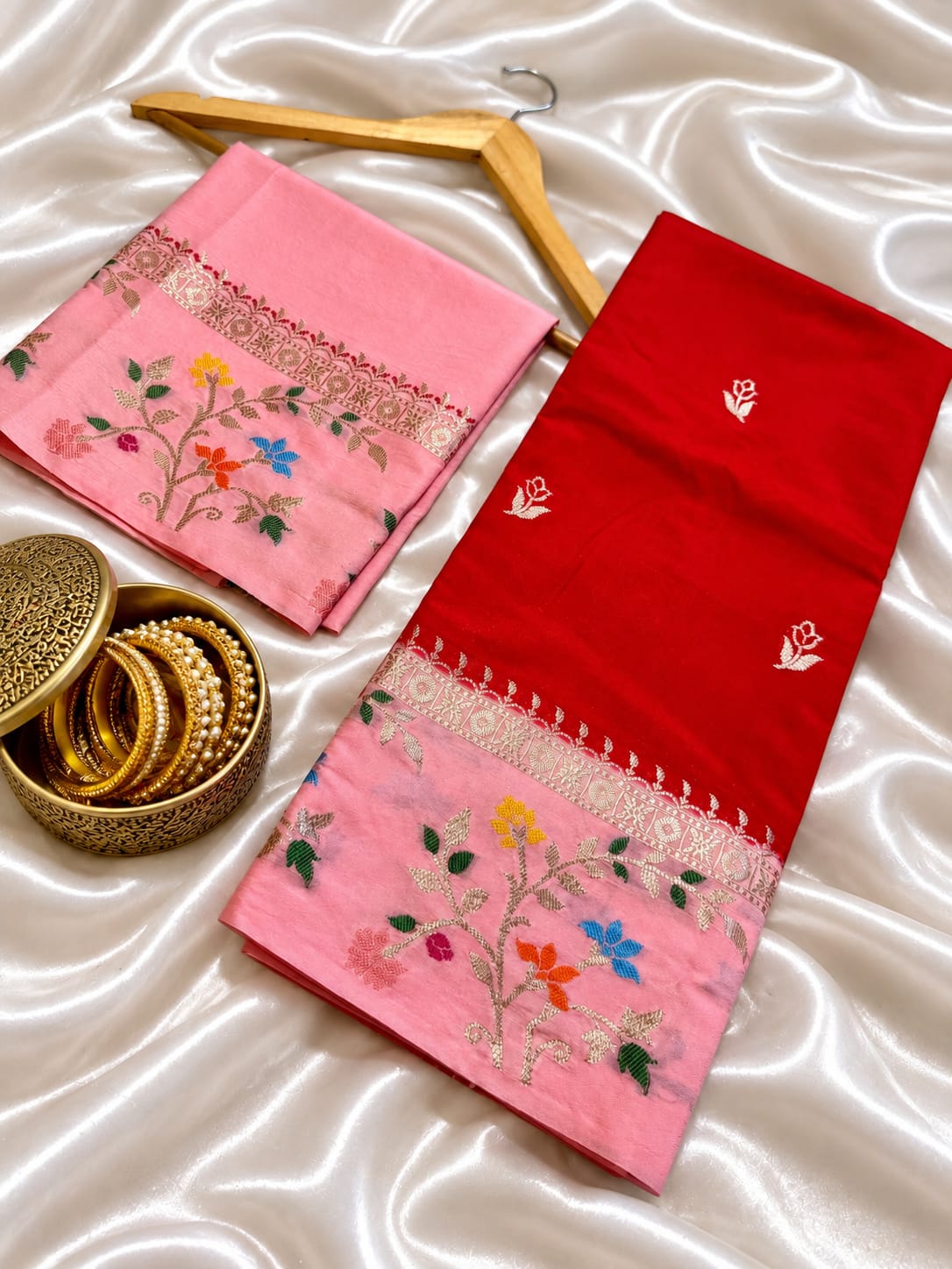 Budget Banarasi Katan Silk Saree with Contrast Alfi Border
