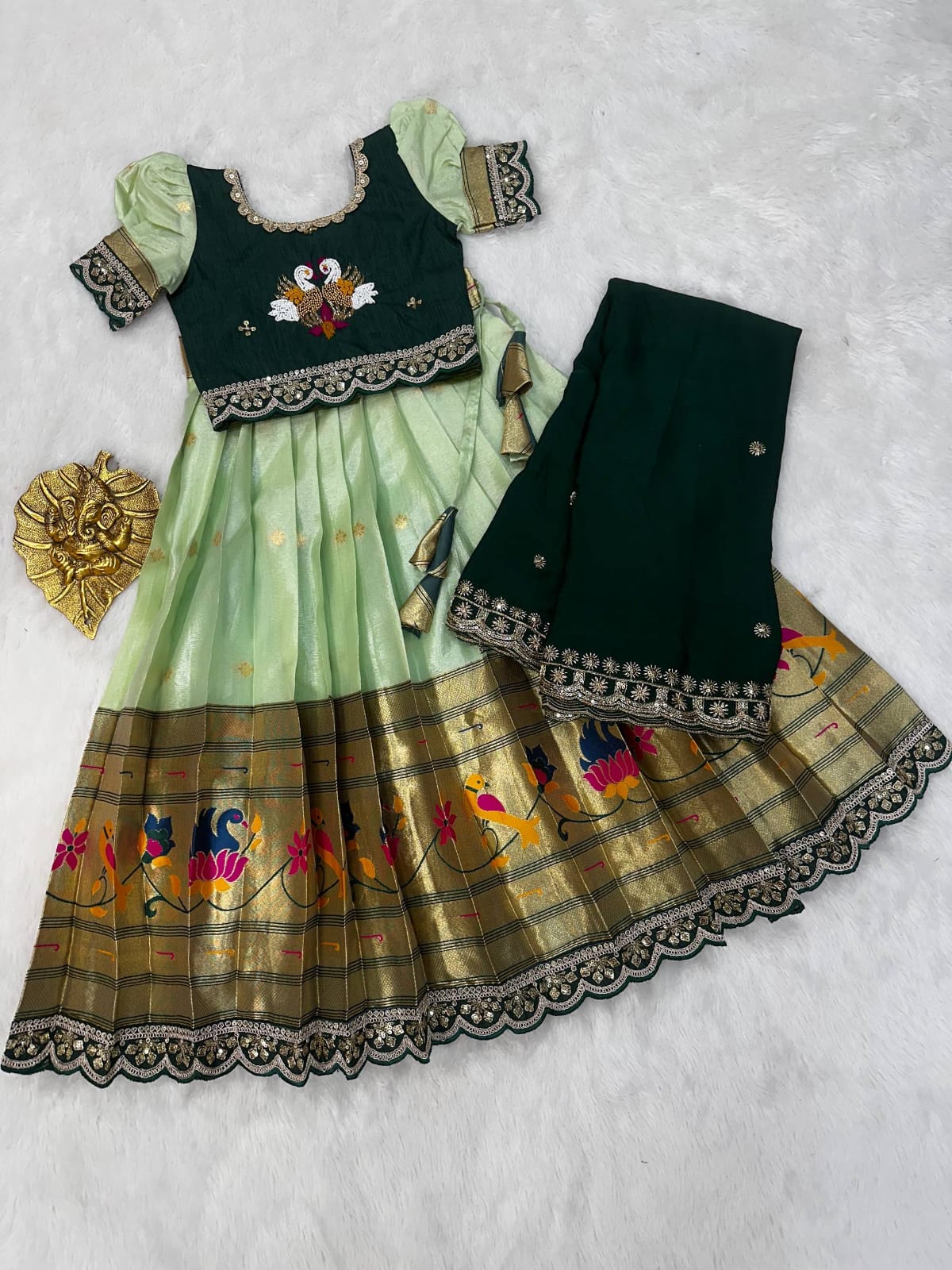 Kid cute pattu style work lehenga