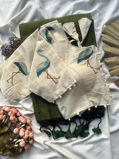 Khadi cotton with stitched Flamingo blouse