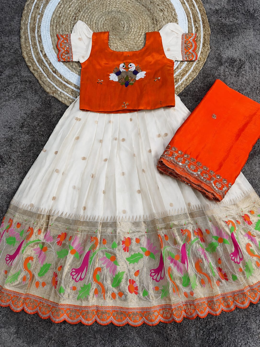 Cute paithani silk zari weaving kids sets
