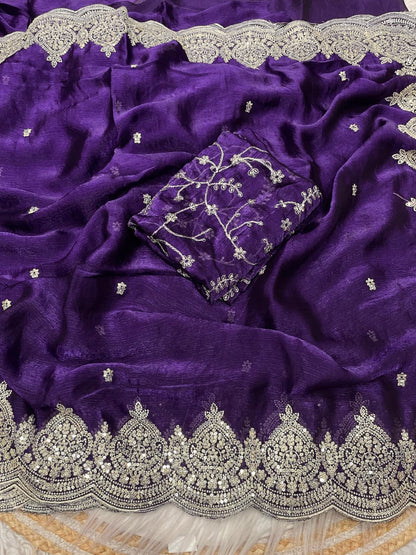 Fendi chiffon  budget saree with sequence work