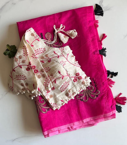 Octopus embroidery saree with stitched blouse
