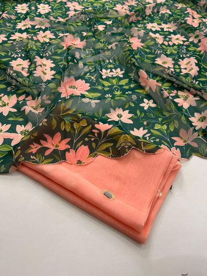 Budget Georgette scallop border saree with mirror saree