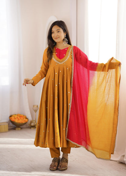 Anarkali 3 piece embroidered office set