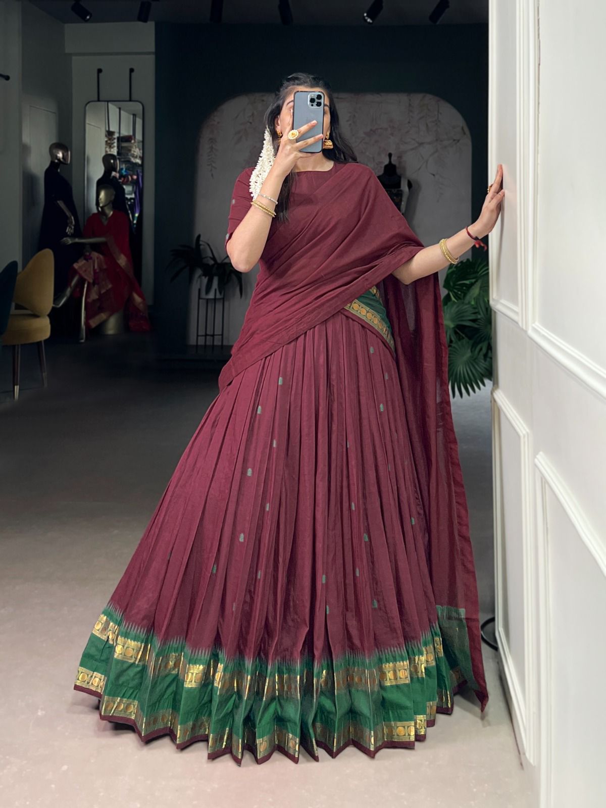 Chanderi cotton half saree Lehenga