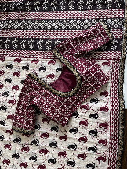 Mul cotton saree with stitched blouse