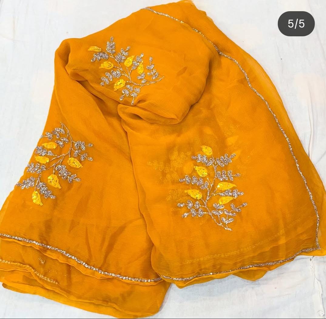 Trendy pure chiffon handwork sarees