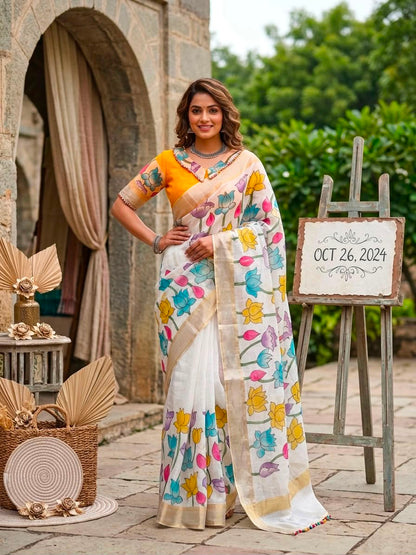 Digital flower saree collar model stitched blouse