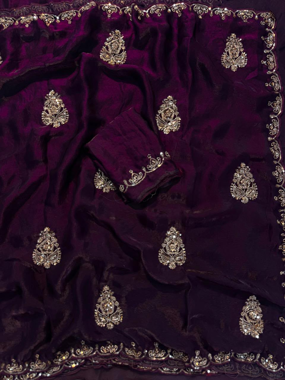 Trending soft satin Butta work saree
