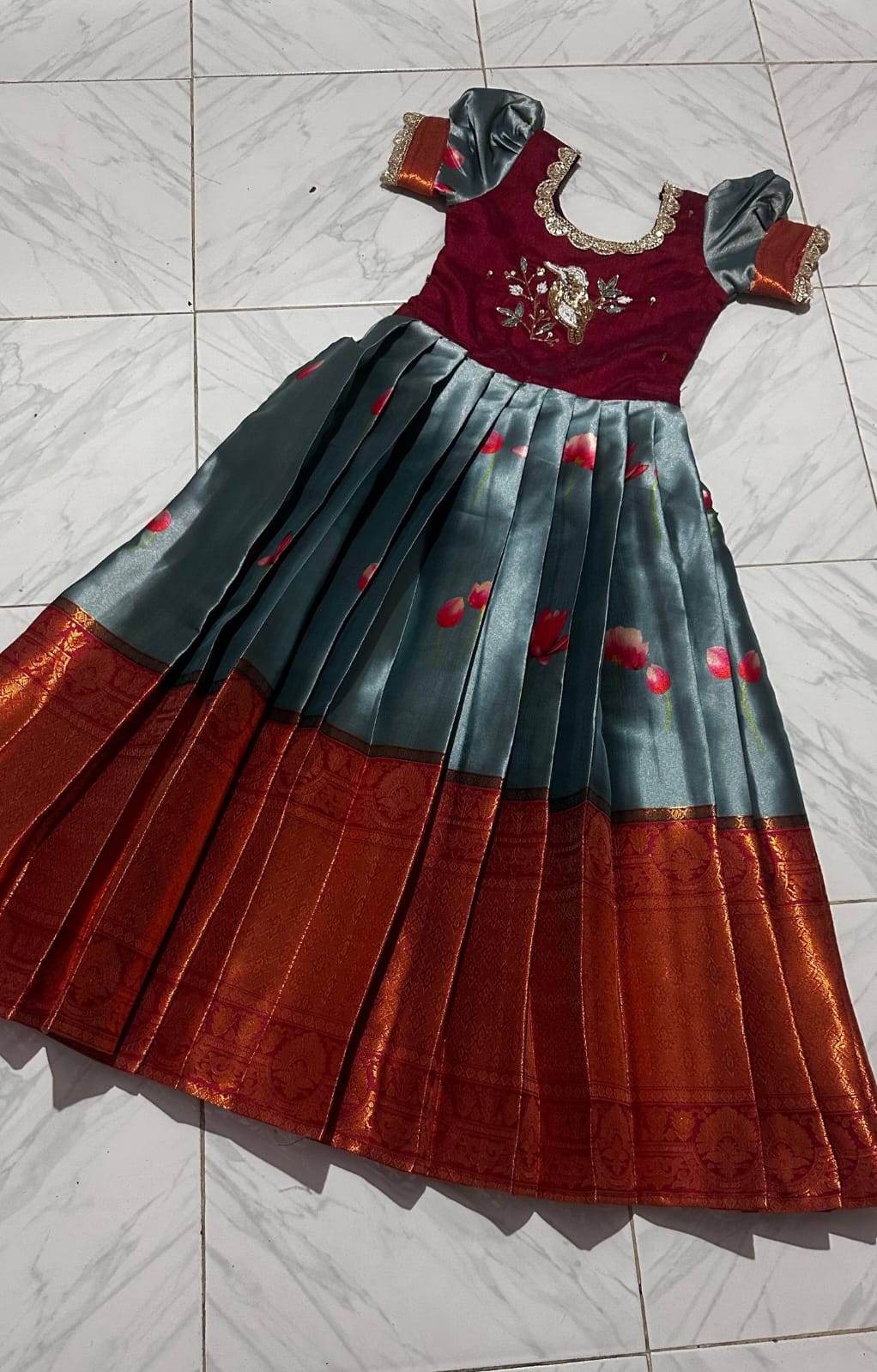 Kids Kanjivaram Silk Festive Gown