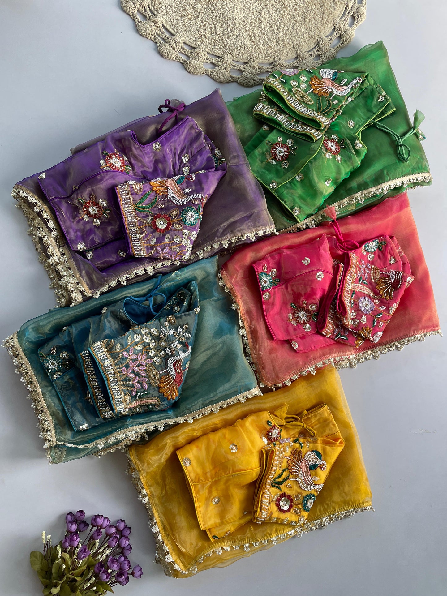Liquid organza hand work  saree with stitched blouse