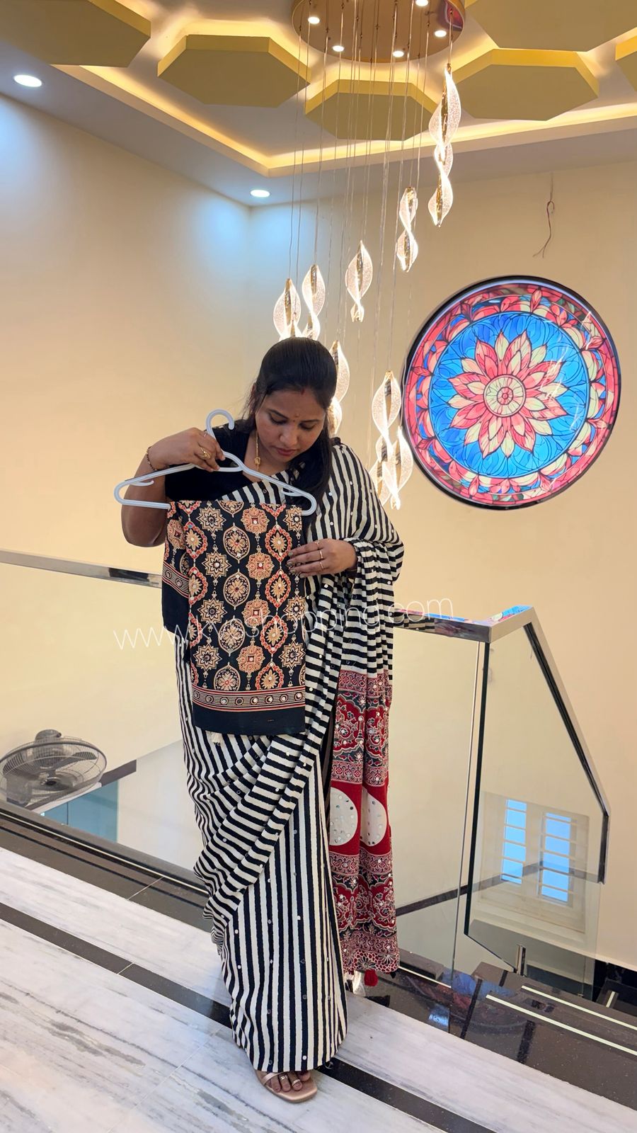 Trendy ajrakh mirror satin saree
