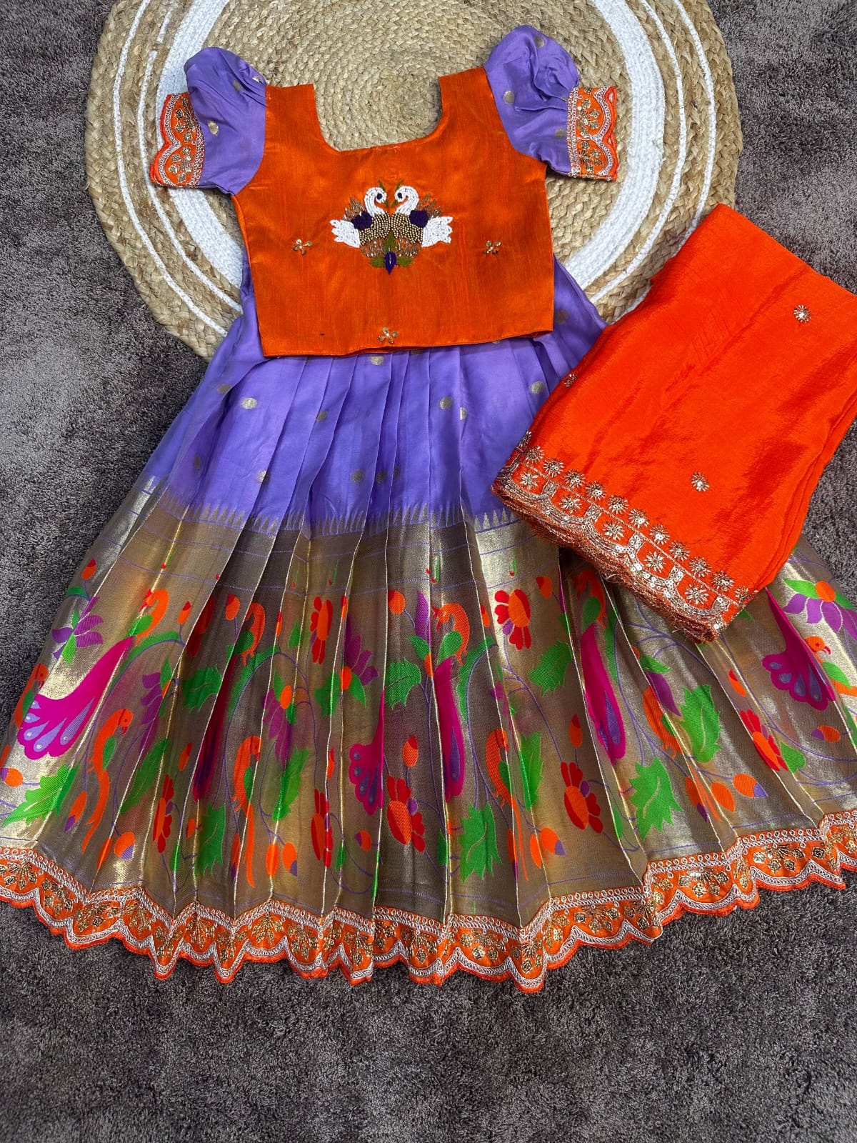 Cute paithani silk zari weaving kids sets