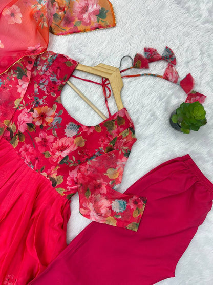 Floral Print Organza Anarkali gown ✨