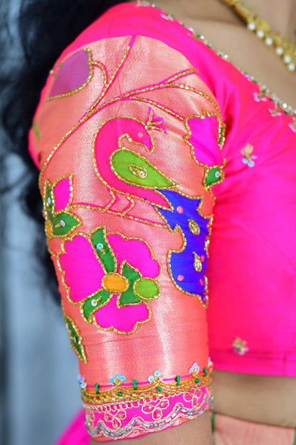 Pythani with bandhini Maggam Work fully stitched Lehenga