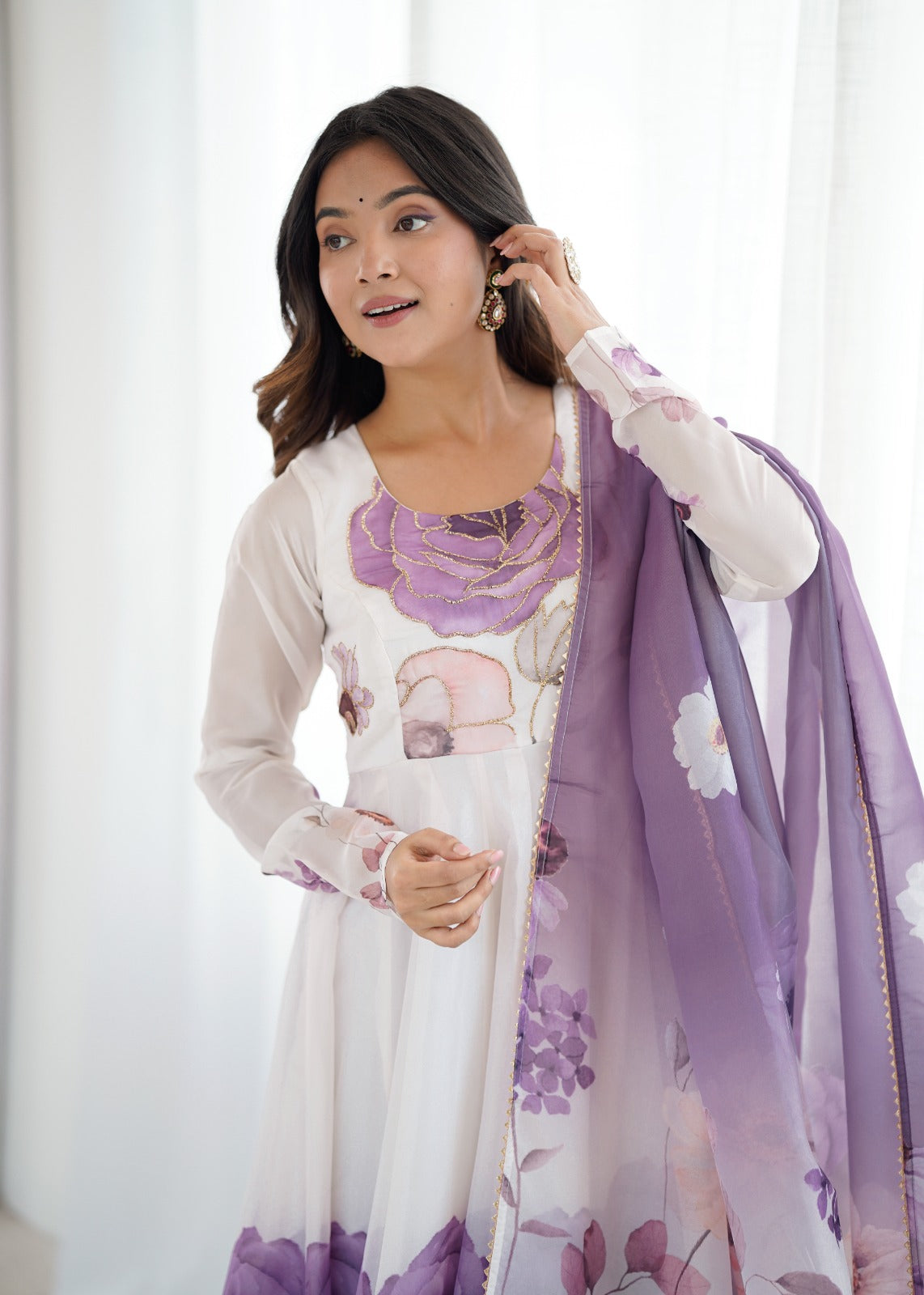 Floral printed Organza Anarkali Suit set