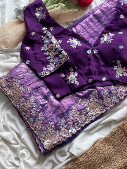 Pure space silk saree with pure  Luxe coding work saree stitched blouse