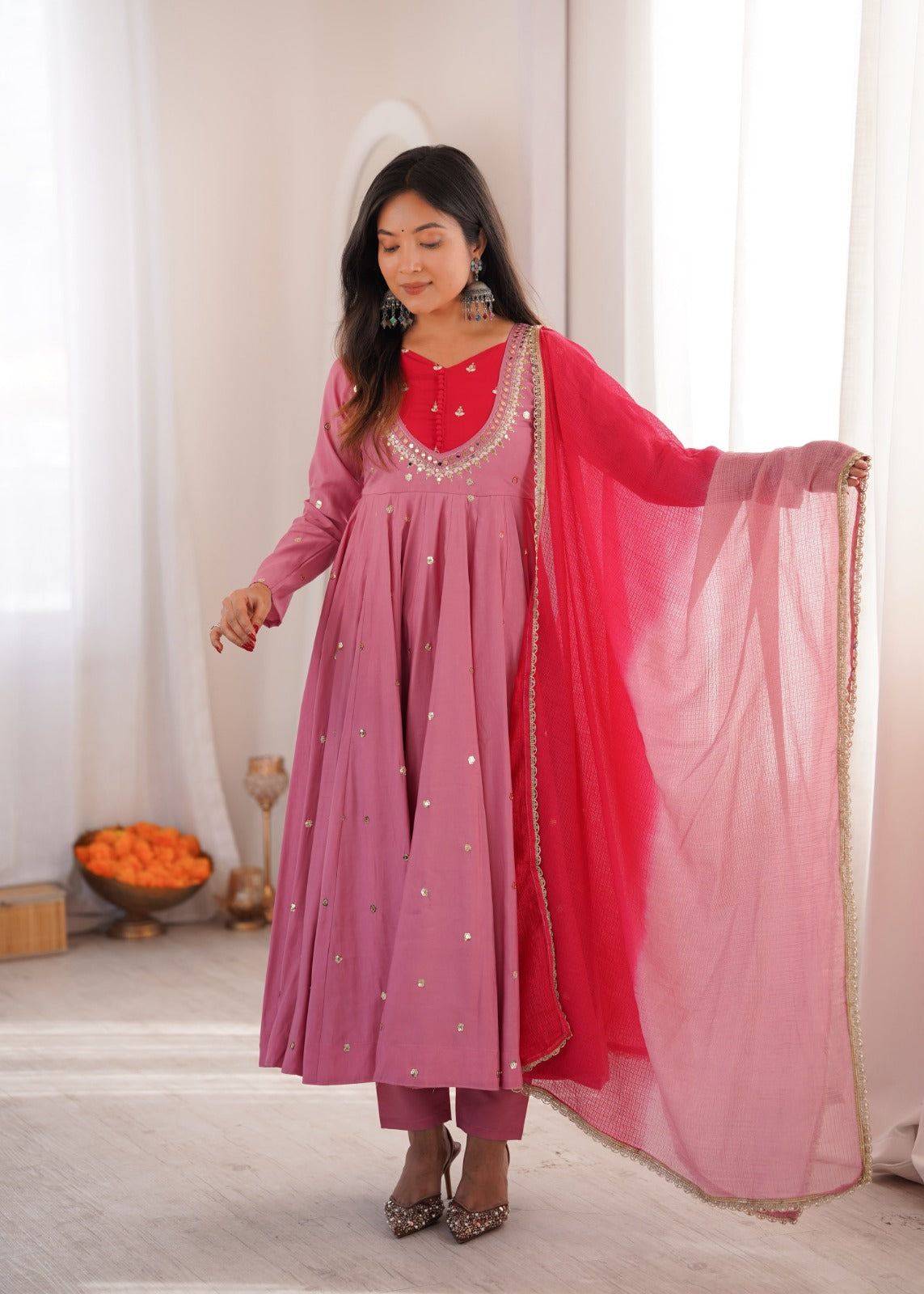 Anarkali 3 piece embroidered office set