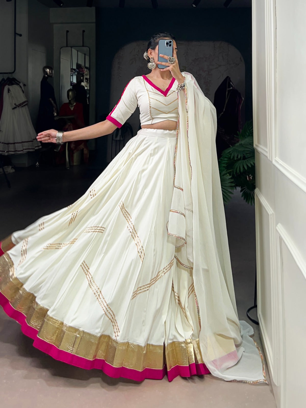 white rayon lehenga that speaks elegance
