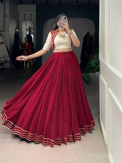 Rayon comfort meets ethnic beauty – Gamthi embroidery lehenga