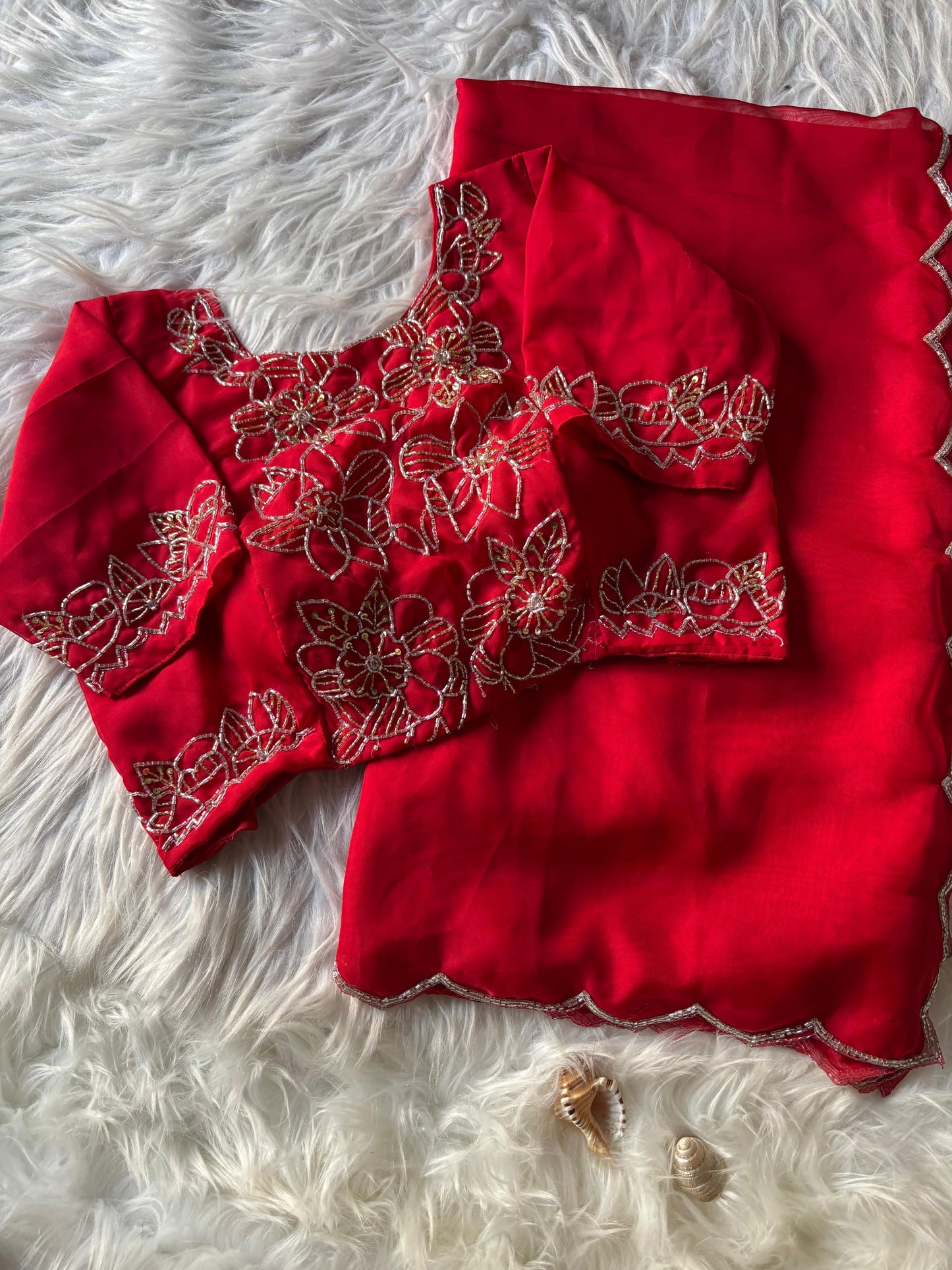 Soft Teby handowrk Saree with stitched blouse