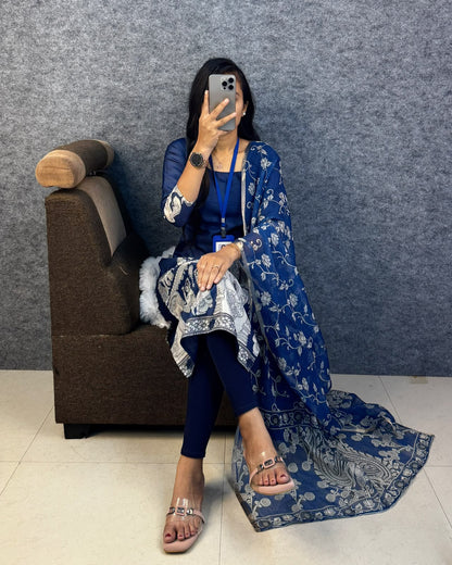 Kalamkari khalahasti  kota chex kurti with kalamkari dupatta