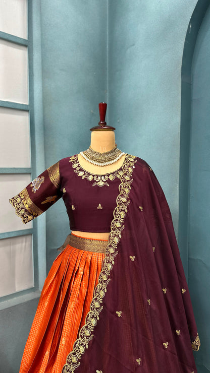 Kanjivaram silk Designer jacquard embroidery lehenga sets