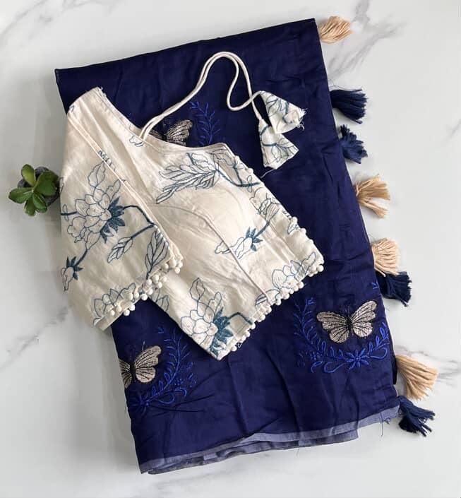 Butterfly work with
Chanderi Saree with stitched Blouse