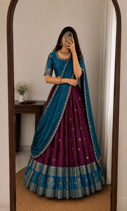 Kanjivaram sravanamasam Designer semiPattu Lehenags