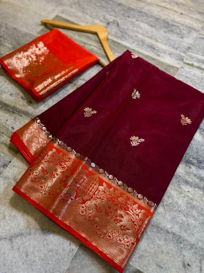 Banarasi katan top colours soft fab sarees
