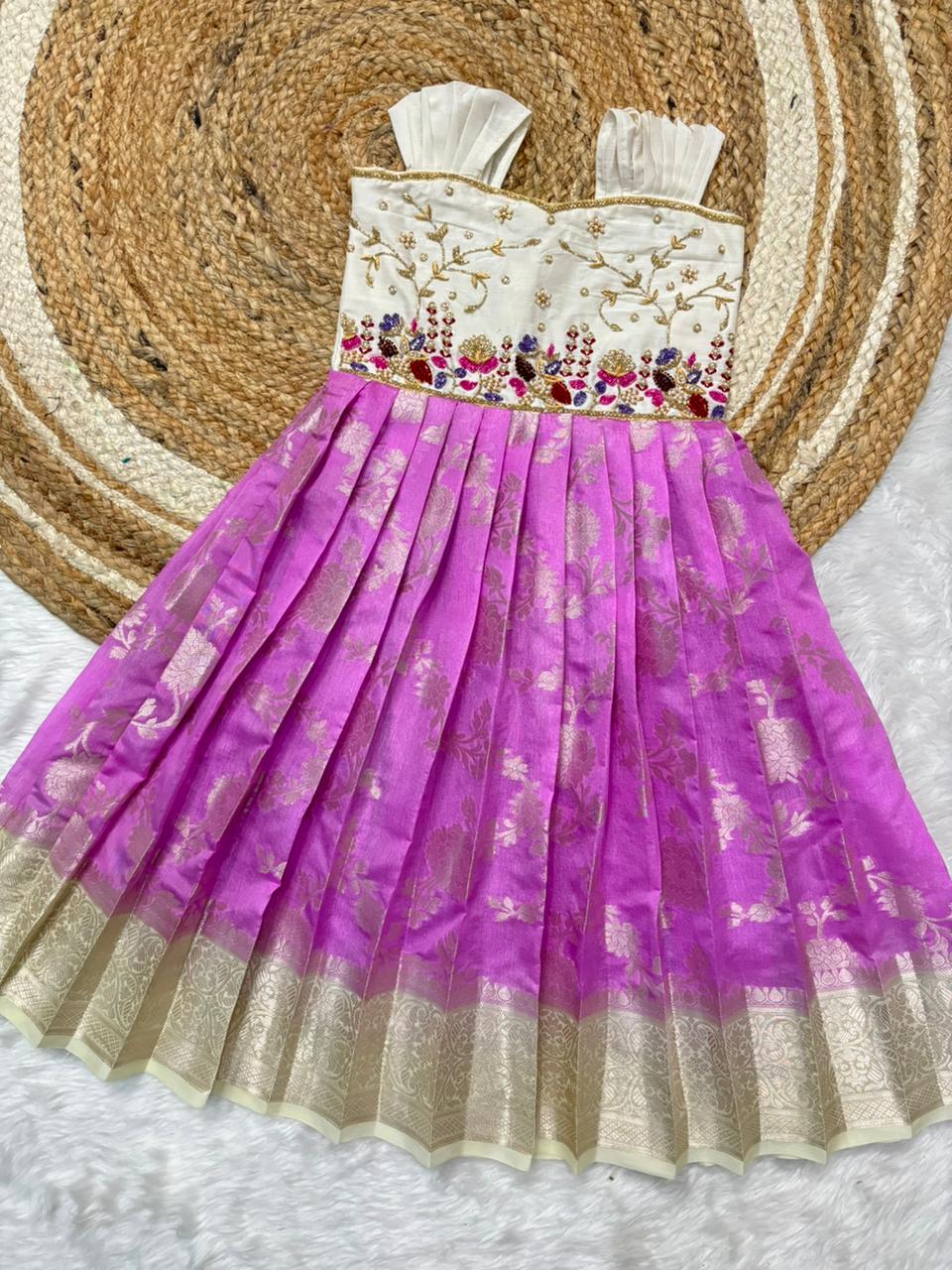 Indo western style kids maggam work gowns