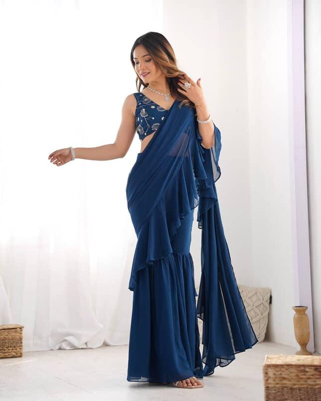 Ready to wear sharara saree with stitched blouse