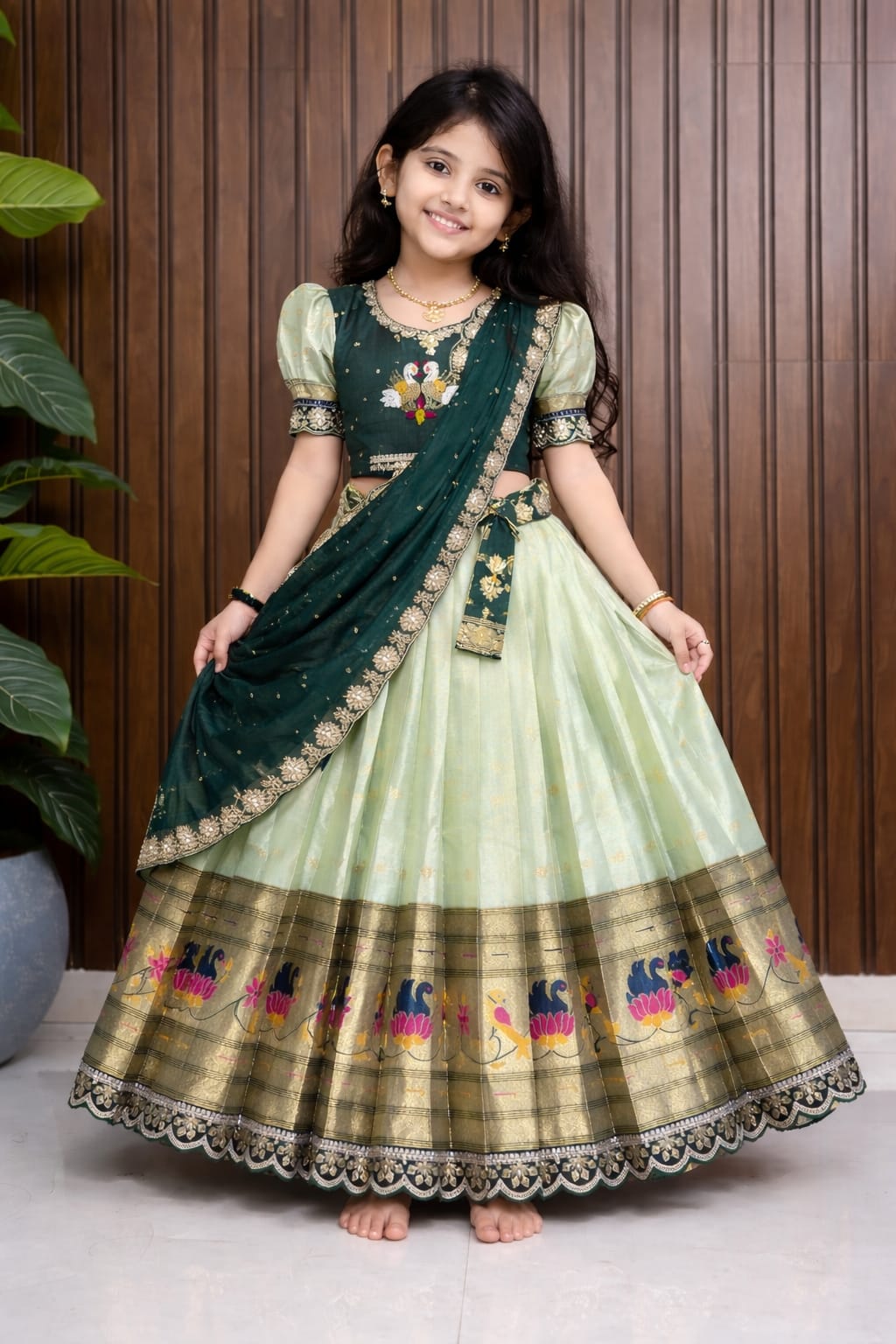Kid cute pattu style work lehenga