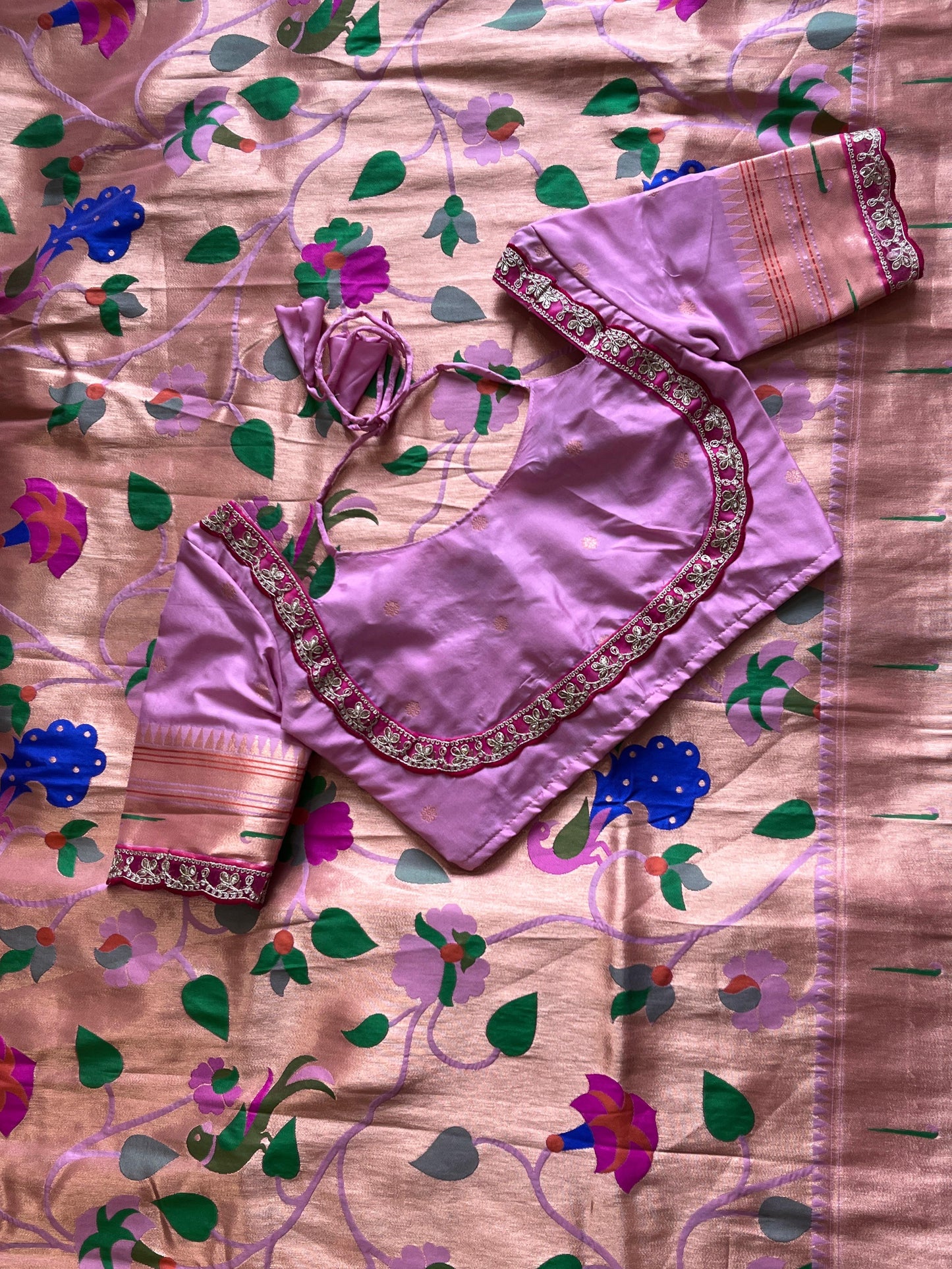 Banarasi pattu saree with paithani weaving saree with stitched blouse