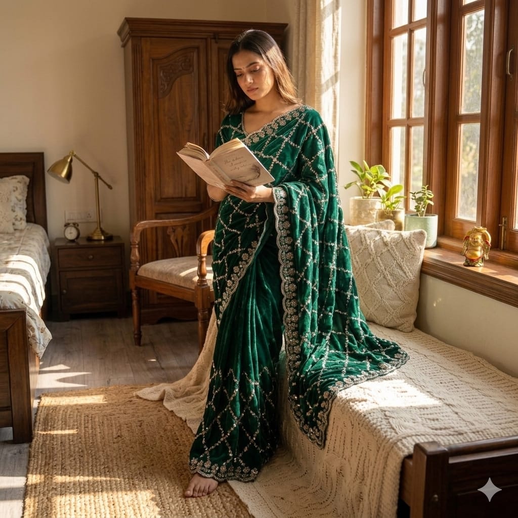 Luxe grand party beeds work velvet shine saree