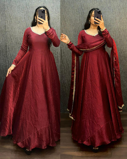 Fendy silk crush mirror lace gowns