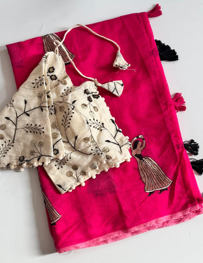 Cotton Dance saree with stitched blouse