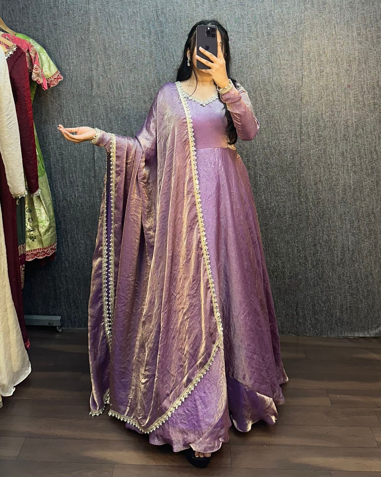 Fendy silk crush mirror lace gowns