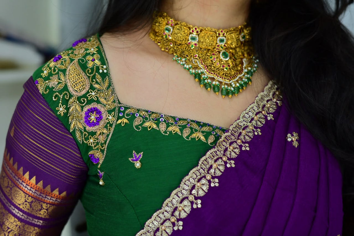 Semi kanchi check maggam work festival lehenga