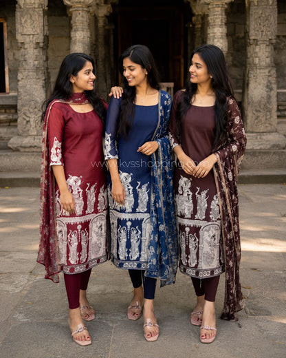 Kalamkari khalahasti  kota chex kurti with kalamkari dupatta