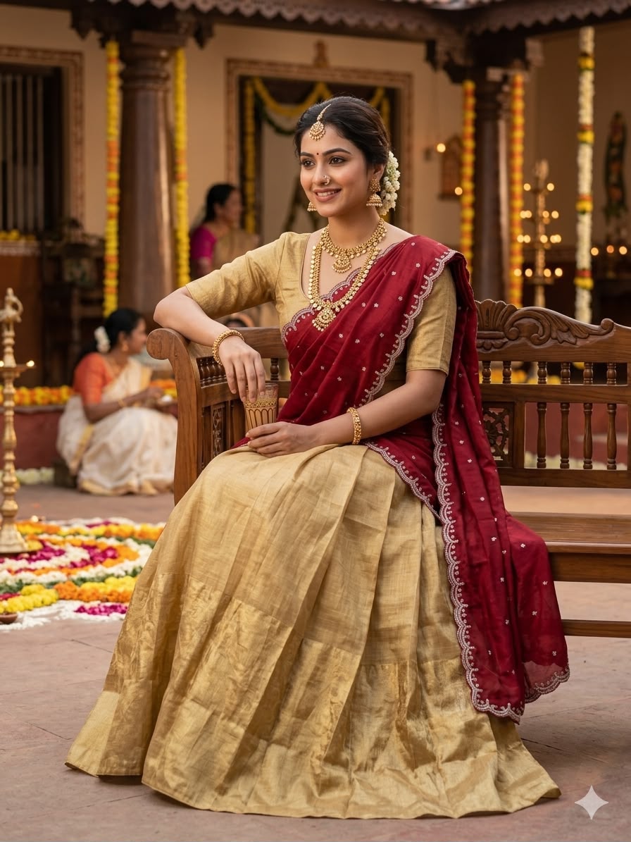 Golden Kanchipuram Designer Lehenga