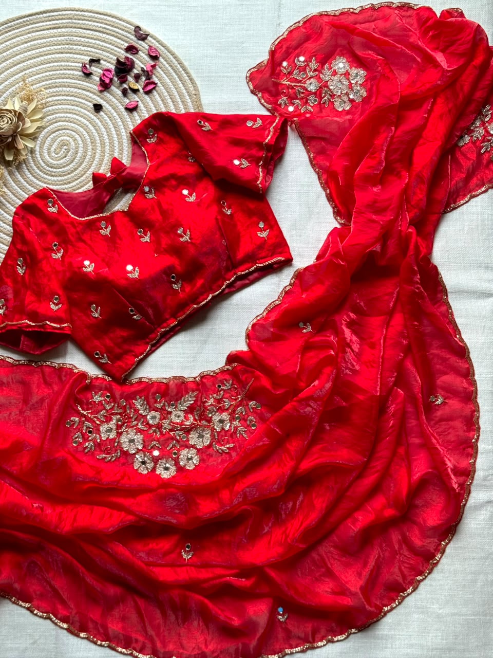 Redrose trendy saree with stitched blouse