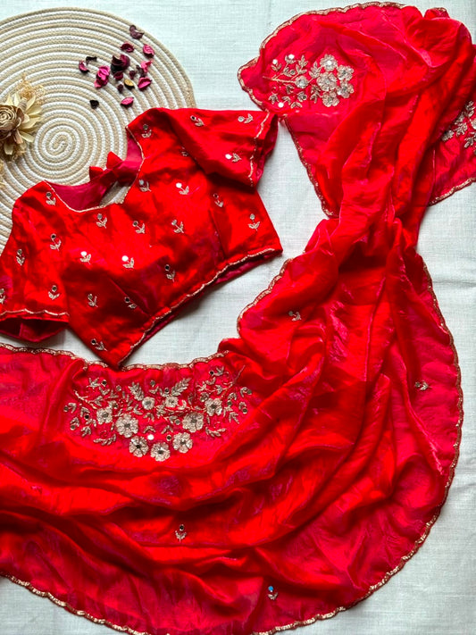 Redrose trendy saree with stitched blouse