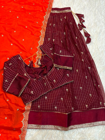 Viscose Georgette checks Designer lehenga