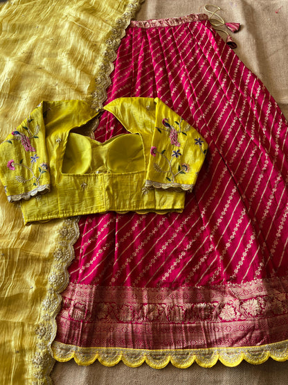 Khadi Lehnags with Stitched Blouse set for party wear