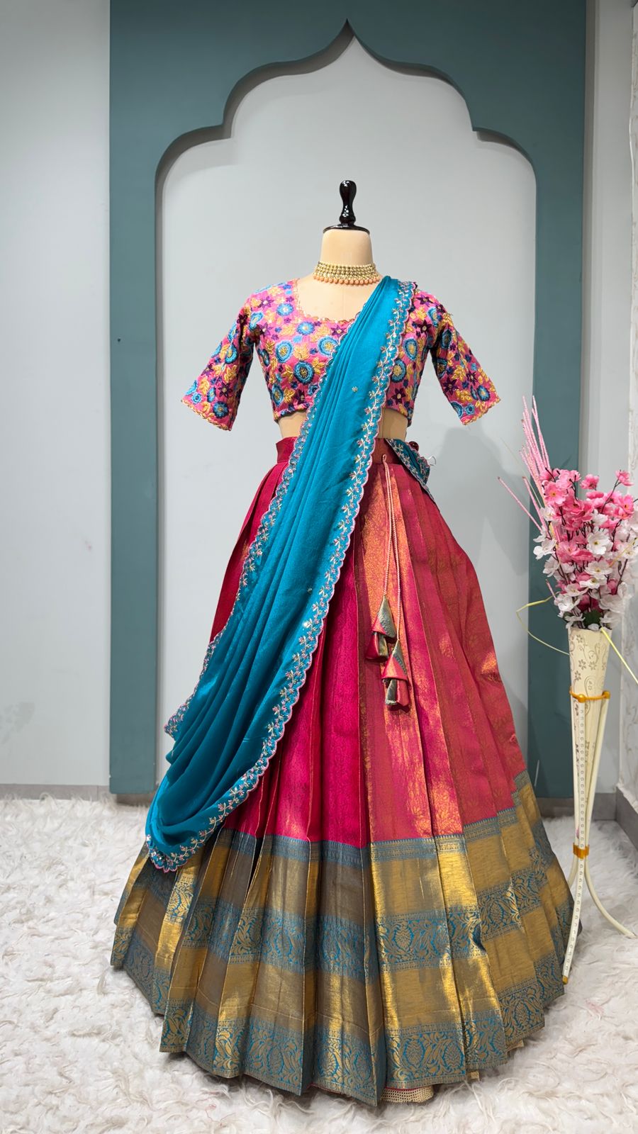 Embroidery Work Blouse With Kanchipattu silk Lehenga