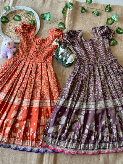 Gowns Silk panihari with zari weaving-Kids Gown