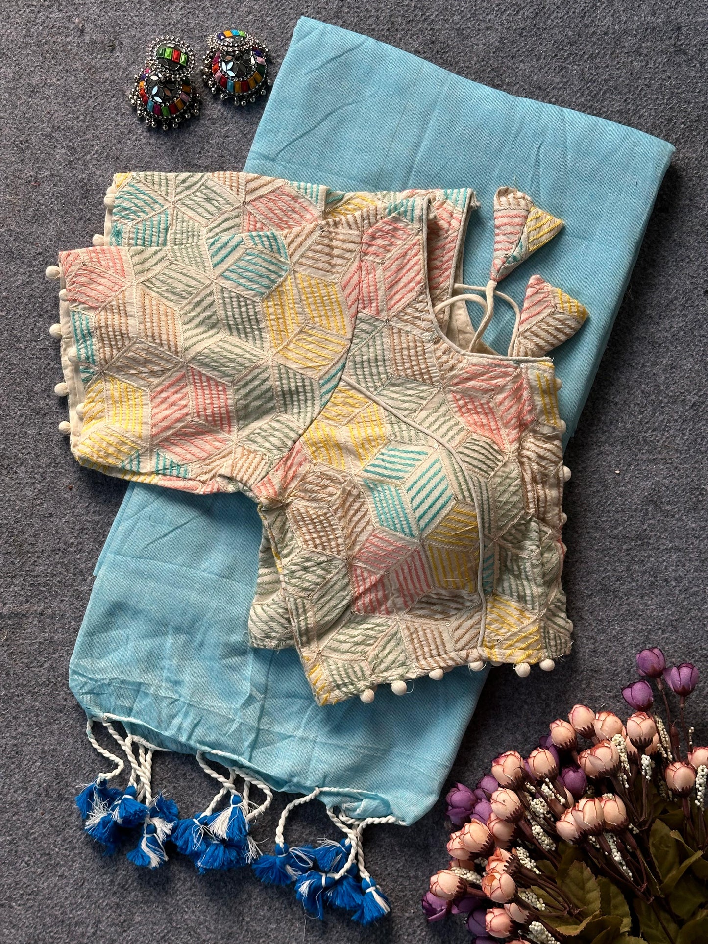 Heavy Khadi cotton saree Desginer stitched Blouse