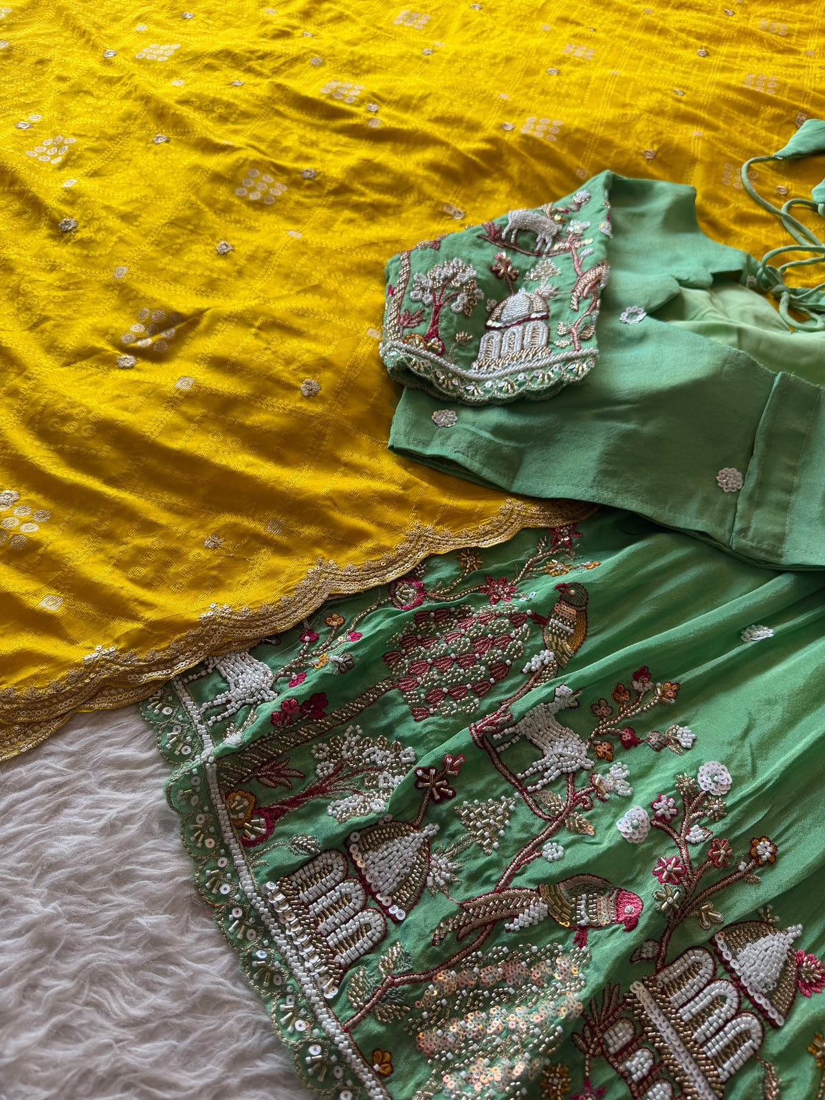 Jungle theme designer beads embroidered work lehenga