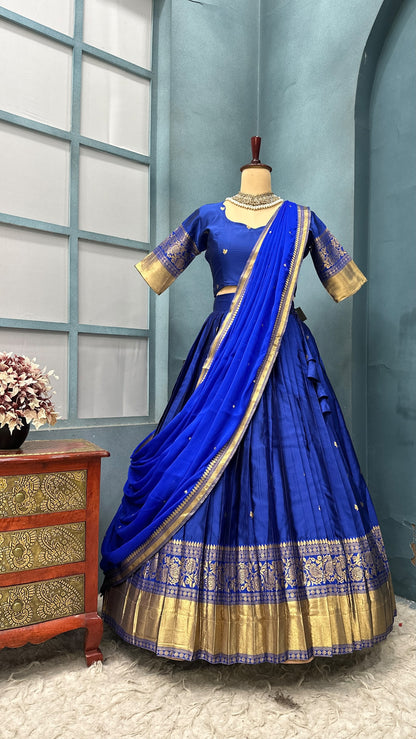 Kanchipattu  silk full stitched Lehenga blooming rangoli designer lehenga